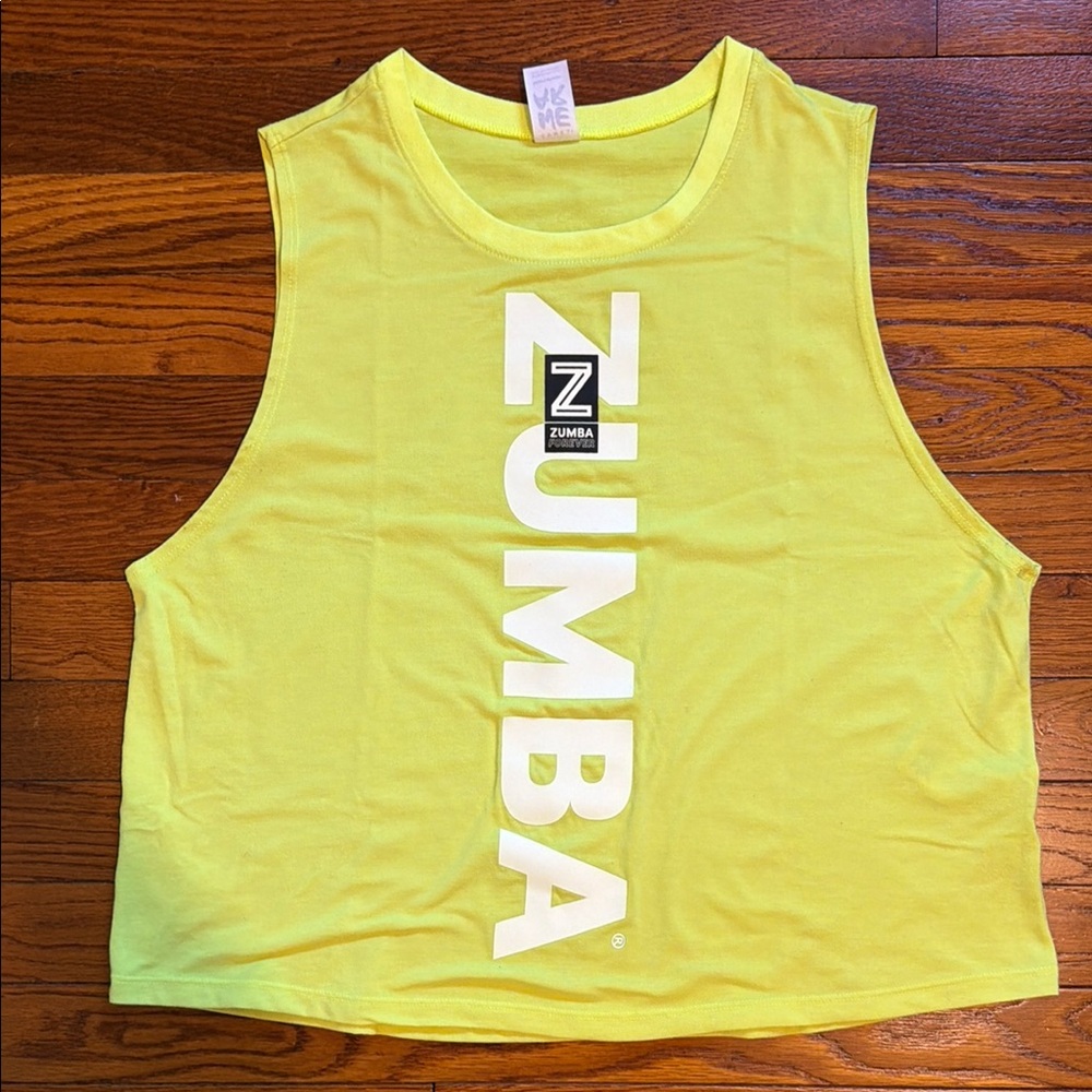 Zumba Fitness Neon Yellow Sleeveless Crop Tank with White Logo